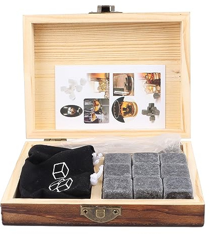 Kikumi Pietre di Raffreddamento in Pietra di Whisky Nera Multifunzionale Portatili con Pinze, Scatola di Stoccaggio, Bevute