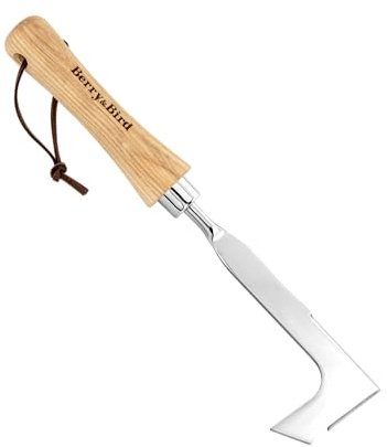 Berry&Bird Fugenkratzer 31,1 cm - Unkrautstecher aus hochwertigem Edelstahl mit kurzem Holzgriff, Unkrautkratzer zum Entfernen von Moos und Unkraut, Ideal für Pflastersteine und Mauerkanten