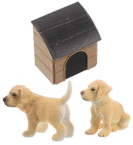 Hohopeti Realistische Miniatur Hund Figurenset mit Niedlichen Welpen für Puppenhaus Dekoration und Miniaturgarten Detailreich Gestaltete Haustier hundehütte als Bezauberndes Sammlerstück