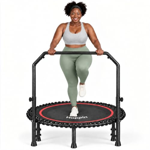 Happin Trampolino Rebounder da 101,4 cm per adulti, mini trampolino pieghevole per interni con manubrio regolabile a 4 livelli, peso massimo utente 99,8 kg, silenzioso trampolino fitness per interni