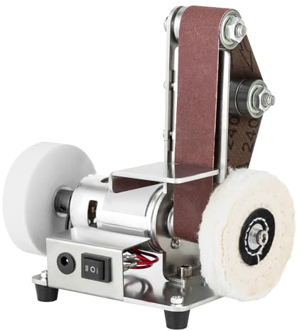 Mini lijadora de banda de 7 velocidades, lijadora eléctrica de cinturón, pulidor para madera, metal, lijadora de mesa portátil, 240V, con banda de lija amarilla, para trabajos de bricolaje en madera