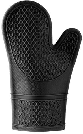 Manique de four isolante en silicone résistant à la chaleur jusqu'à 300 °C avec grip antidérapant et doublure en tissu éponge lavable en machine Noir