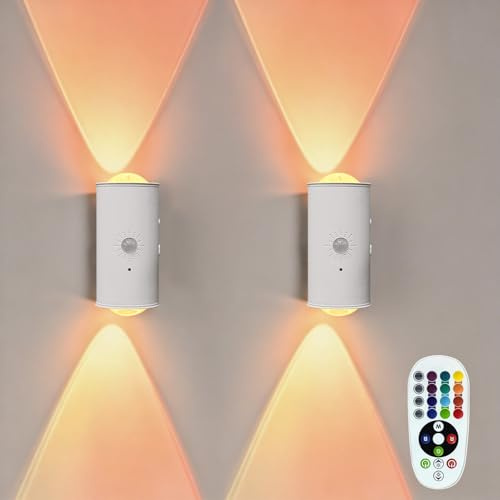 Nachtlicht mit Bewegungsmelder und Fernbedienung, 16-Farben RGB Nachtlicht Dimmbar, Smart Night Light, Wiederaufladbare LED Wandleuchte, Akku Wandlampe für Treppe Schlafzimmer (Weiß 2PCS)