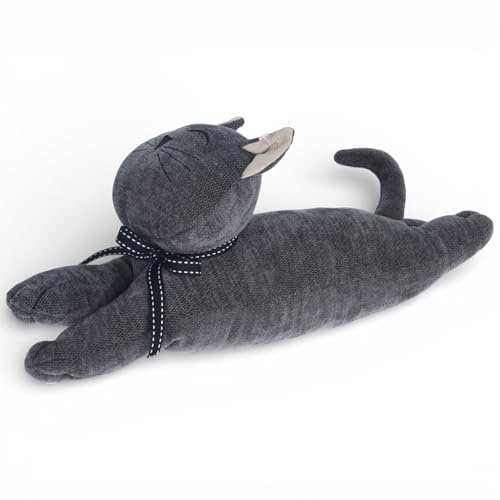 MIJOMA Türstopper Türpuffer Türsack aus Stoff Plüsch, 1kg schwer gefüllt, Lustiges Hingucker-Design für eine stilvolle Dekoration (Katze liegend - grau)