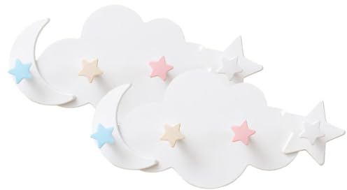 Toyvian Patère Murale Garçon et Filles 2pcs en Plastique Blanc Forme Nuage Lune Étoile Design sans Perçage et Forte Adhérence pour Décoration Maison et Porte-manteau