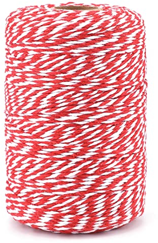 jijAcraft Spago Rosso e Bianco 200M Cordoncino in Cotone Corda di Natale per Confezioni Regalo, Artigianato, Decorazione