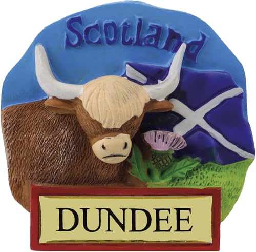 I LUV LTD Dundee Scotland Fridge Magnet - Scottish Saltire Flag, Highland Cow with Horns