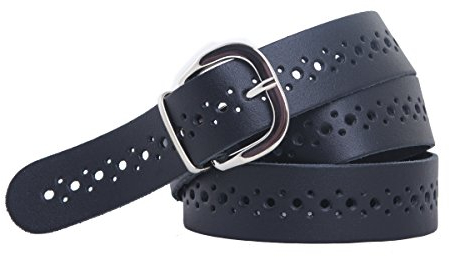 shenky Ledergürtel gelocht | 3cm Breite | Gürtel mit Gürtelschnalle | Herrengürtel | Echtleder | Bundweite 70cm | Schwarz