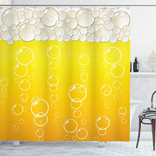 ABAKUHAUS Abstrakt Duschvorhang, Blasen Bier Makro, mit 12 Ringe Set Stielvoll Modern, 175x200 cm, Gelb Weiß