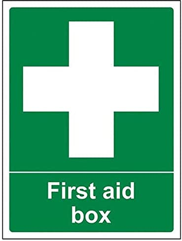 V Safety First Aid Box Sign - Portrait - 100mm x 150mm - 2mm Rigid Plastic, 31004AG-R2