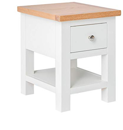 RoselandFurniture Farro White Sofa Side Lamp Table for Living Room | Fully Assembled, Wooden Small Occasional Piece, Painted Finish, Hallway or Bedroom Use, Contemporary Style, H47cm W36cm D40cm