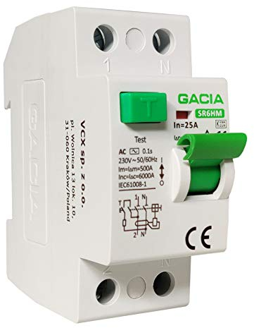 Interruttore Fi, 25 A, 30 mA. 2p 6 kA, tipo AC, interruttore FI, RCCB GACIA 9995