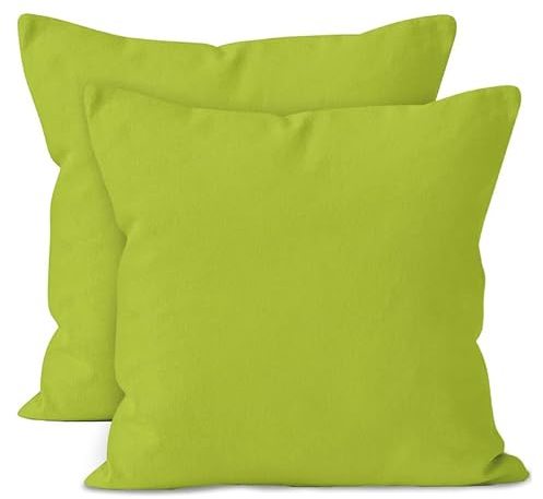 Encasa Conjuntos de Almohadas de algodón de algodón de 2 I 18x18 in (45x45 cm) - Verde Lima I No Insertar I Plain Square Cubas de Almohadas I Lavable | Solamente para Uso en Interiores