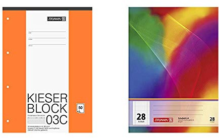 Brunnen 1042923 KIESER-Block Lineatur 3 (A4, 50 Blatt, blanko, 80 g/m², Klasse 3) & 104492802 Schulheft A4 (16 Blatt, 5 mm kariert, mit Rand, Lineatur 28)
