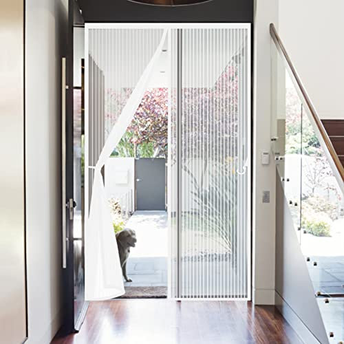 Magnetica per Zanzariera 100x200cm(39x79inch) Zanzariere a Rullo Chiusura Automatica Totalmente Magnetica per Porte Scorrevoli, Garage, Bianco A