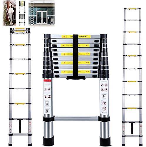 Iropro 3.2M/10.5Ft Extendable Aluminum Ladders, Folding Telescopic Extension Tall Loft Ladder, Portable 11 Steps Loft Ladders, Extension Ladder EN131 DIY Multi Purpose 330lbs/150kg