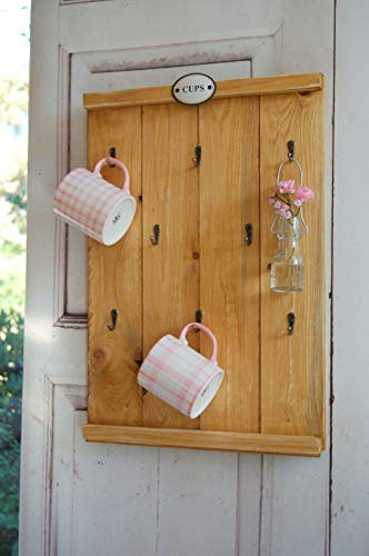 windschief-living Landhaus Tassenregal Cups Celia Wandboard Tassenhalter Handgefertigt Shabby Chic