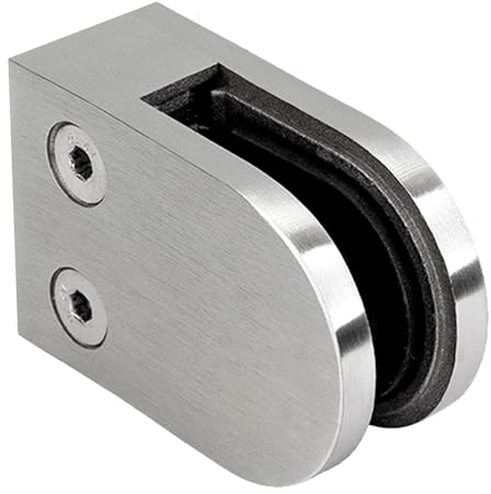 PRIOstahl Glashalter 1 Stück Glasklemmen Klemmhalter Glasplattenhalter 63 x 45 x 30 mm mit Sicherungsstift Anschluss: Flach für Glas 8 mm Geländer Balkon aus Edelstahl V2A
