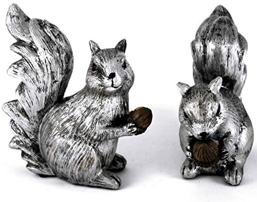 GeKi Trend 2er Set Eichhörnchen Paar Dekofiguren Garten Silber wetterfest 17/19 cm groß