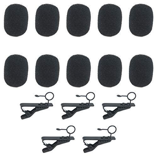MY MIRONEY Mikrofon-Revers-Clips, Schwammabdeckungs-Set, 5 Metall-Mikrofon-Clips, Krawatten-Clips und 10 Schaumstoff-Windschutzscheiben-Abdeckung