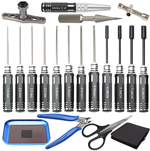 Rowiz 19 in 1 RC Tool Kits Screwdrivers Set (Hex/Flat/Phillips) Cross Wrench 17mm Wheel Hex Wrench Pliers Tool Set for RC Car Quadcopter Drone Helicopter Airplane