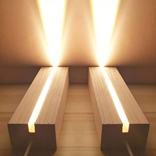 CDIYTOOL Base de présentation de lumières LED rectangulaire en bois avec éclairage USB LED - Décoration de bureau pour bricolage en verre, résine acrylique (2 lumières chaudes)