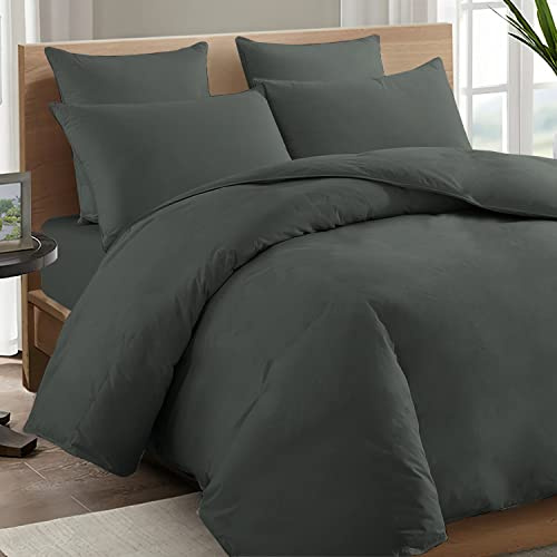 Pizuna Bettwäsche 140x200 + 70x90 Baumwolle Anthrazitgrau 600 Fadenzahl | 100% Langstaple Baumwolle Bettbezug und Kissenbezug, Mako Satin 2-Teilig Bettwäscheset 140x200 + 70x90 Mako Satin