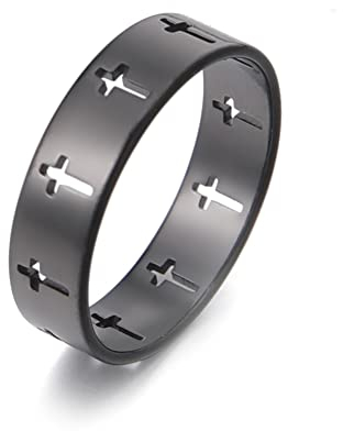 Dreamtimes Kreuzring Edelstahl Christian Ring Jesus Christus Lord Gebet Schmuck Paar Verlobungsringe Mode Hochzeitsgeschenk Für Männer Frauen Silber Farbe (Schwarz, 18MM)