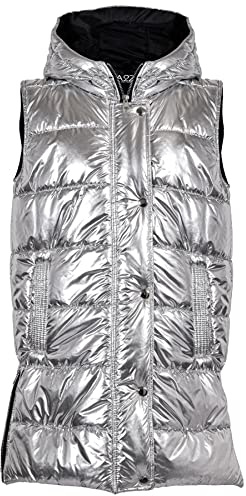 A2Z Ladies Gilet Oversized Hooded Quilted Gilet Padded Long Line Vest - Gilet 800 Silver Foil M