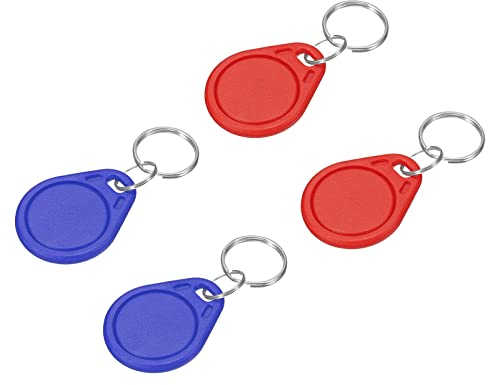 sourcing map 4Pack RFID Schlüsselanhänger UID 13.56MHz IC-Karte Kontaktlos Smart Rot/Blau