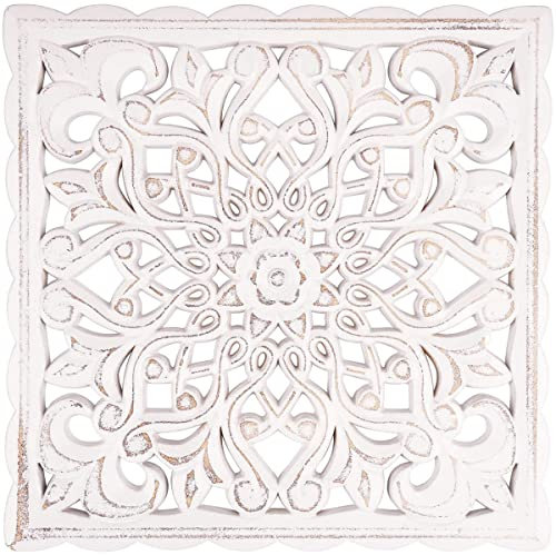 SDYGDB Wooden Wall Decor Floral Hollow Carved Wall Panel Hanging Decor Rustic Wall Art Sculpture Home Wall Ornament for Hallway Bedroom Living Room Cafe Office(Square 30 * 30cm)