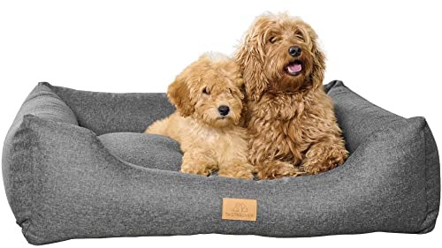 Tagträumer Hundebett Amy, waschbar, grau, 90 × 75 × 22 cm, kuschelig für große Hunde, ergonomisches Hundesofa, Bezug aus Polyester mit Recyclinganteil