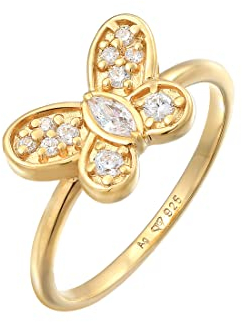 Elli Ring Damen Schmetterling Symbol Funkelnd mit Zirkonia Kristallen in 925 Sterling Silber
