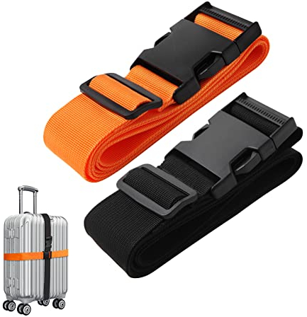 Bikirin Koffergurt für Koffer, 2 Stück Personalisierte Verstellbare Kofferband, Helle Farben, Leicht zu Erkennen, Robuste Koffergurte mit Schnellverschluss für Reisetasche, Gepäck, Aktenkoffer