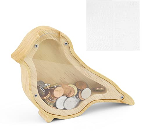 Holz Spardose, LERANXIN Sparschwein, Einseitiges Transparentes Spardose Holz, Tier Sparschwein für Geburtstagsgeschenk, Personalisiertes Geschenk, Holz Geschenk