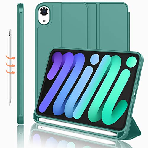 iMieet iPad Mini 7 Hülle 2024 (A17 Pro), iPad Mini 6 Hülle (8,3 Zoll, Modell 2021), iPad Mini 7. / 6. Generation Hülle mit Stifthalter, dreifach faltbarer Ständer, Smart Case mit weicher TPU-Rückseite