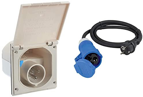 as - Schwabe Camping CEE-Caravan-Einspeisungsstecker, Reinweiß I 60484 & Camping CEE-Adapterleitung Caravan, 1,5m H07RN-F 3G2,5 mit CEE-Kupplung mit Schutzklappe & Schutzkontaktstecker, 60486
