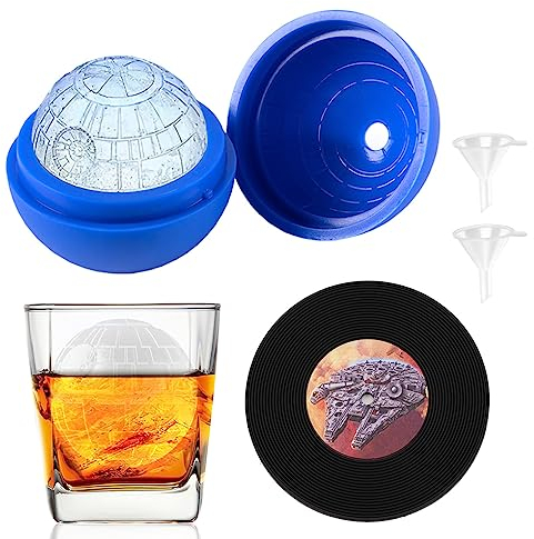 NICITY Todesstern Eiswürfelform mit 2 Millennium Falcon Untersetzern, Star Wars Eiswürfelform für Whiskey, Bourbon, Cocktails, Schokolade. Tolles Star Wars Geschenk (2 Packungen + Sternenbeutel)