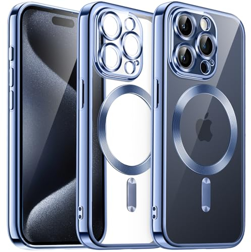 JETech Weiche Klar Hülle für iPhone 15 Pro Max 6,7 Zoll, Kameraschutz Vollständiger, Kompatibel mit MagSafe Kabellosem Laden, Stoßfest Elektroplattiert TPU Handyhülle (Sierrablau)