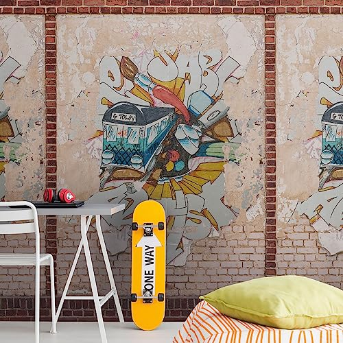 Livingwalls Vliestapete - Graffiti Tapete Backstein in Beige, Braun und Gelb - Wandtapete für verschiedene Räume - Wandbild XXL 2,80 m x 1,59 m