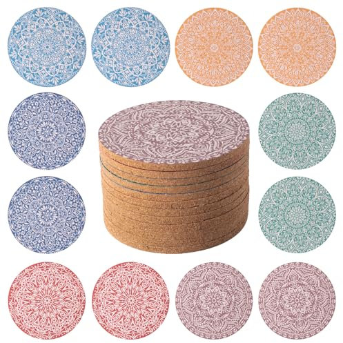 STARUBY 12 Pièces Dessous de Verre en liège, sous-Verres pour Boissons, sous Verres pour Table Basse, pour Une Décoration Absorbante dans la Cuisine ou la Salle à Manger de 10cm de Diamètre Fleurs2
