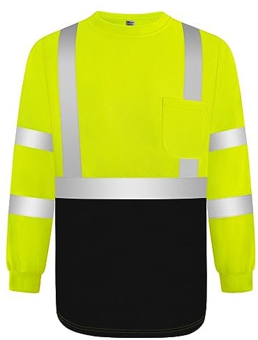 Graunton Long Sleeve Hi Vis T-shirt for Night Running, Jogging, Cycling, Volunteer, Security Guard - Yellow Black, L