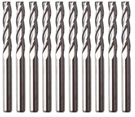 10 fresas de extremo plano de carburo de tungsteno con vástago de 1/8 pulgadas, fresas en espiral CNC for madera acrílica MDF, PVC, 3 flautas, extremo plano, longitud de corte de 17 mm, (3,175 x 17 mm