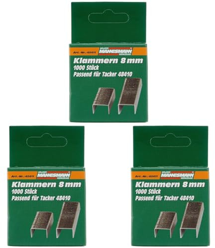 Brüder Mannesmann Staple 8 mm, Silber, für Tacker (Packung mit 3)