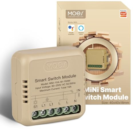 MOES Wlan Lichtschalter Unterputz mit Strommessung,MINI Smart Schalter Relais Modul,Kompatibel mit Smart Life Tuya App,Alexa und Google Home,Neutralleiter erforderlich(1 fach)