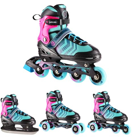 NILS EXTREME NH18192A 4-in-1 Inliner, Schlittschuhe, Rollschuhe & Lern-Inliner Schwarz-Violett Größe S (29–33) | ABEC-7 Lager
