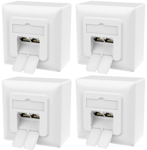 RedStar24 4 prese di rete universali Cat6A con 2 porte RJ45 – 10 Gbps schermate LAN da parete e da incasso, compatibile con CAT7/CAT6/CAT5, compatibile con POE, bianco segnale, conforme a EIA/TIA