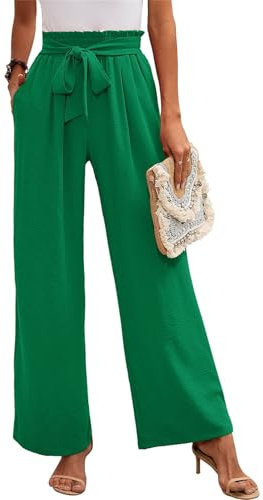 MorFansi Damen Weite Bein Hose Hohe Taille Sommerhose | Einfarbig Lose, Verstellbare, Leichte Elegant, Freizeithose, Kausale Arbeit, mit Taschen