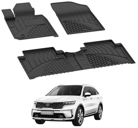 Auto Fußmatten Kompatibel mit KIA Sorento Hybrid 2020-2024 Geruchlos 4.5D Passform Allwetter Automatten 5 Teilige | Antirutschmatte Hoher Rand Gummimatten Schwarz Fussmatten Vorne Hinten Autoteppich