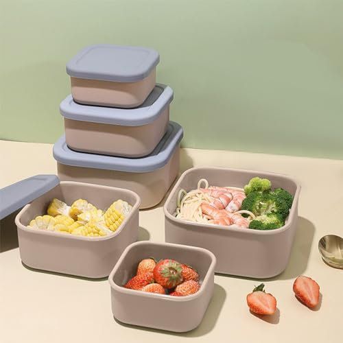 YXIAOO Juego de 4 recipientes herméticos con tapa, herméticos, redondos, de silicona, fiambreras, fiambreras, recipientes para la nevera, para cocina, senderismo, pícnic, utensilios para microondas (3
